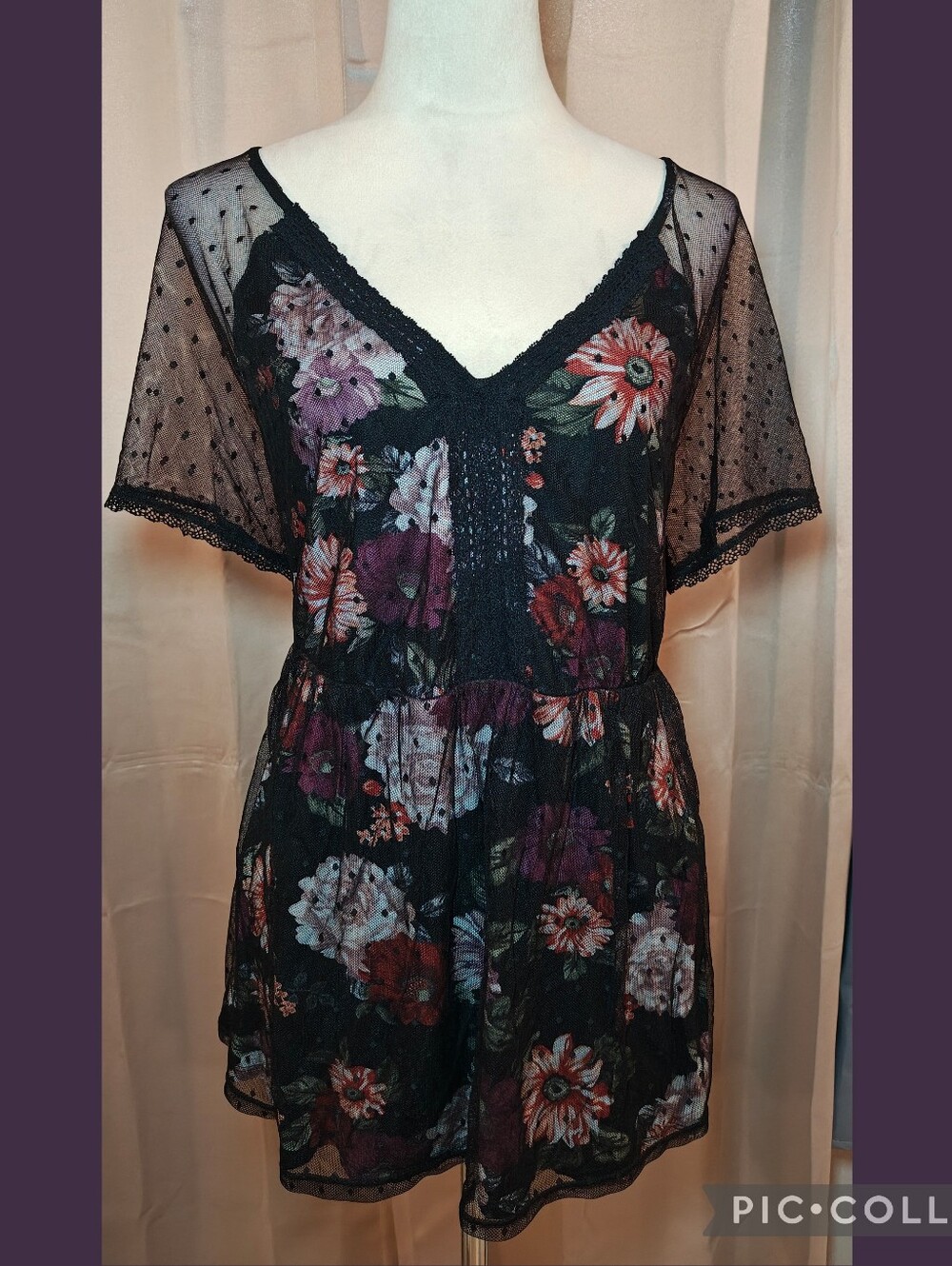 🥀 Torrid Whimsigoth Fairycore Floral Mesh Lace Babydoll Top 🥀